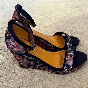 Multi Flower Ankle Strap Wedges